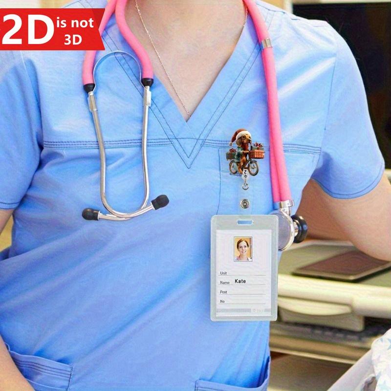 Fun Dog Design Retractable Badge Holder for Medical Staff, Office Workers, and General Use.