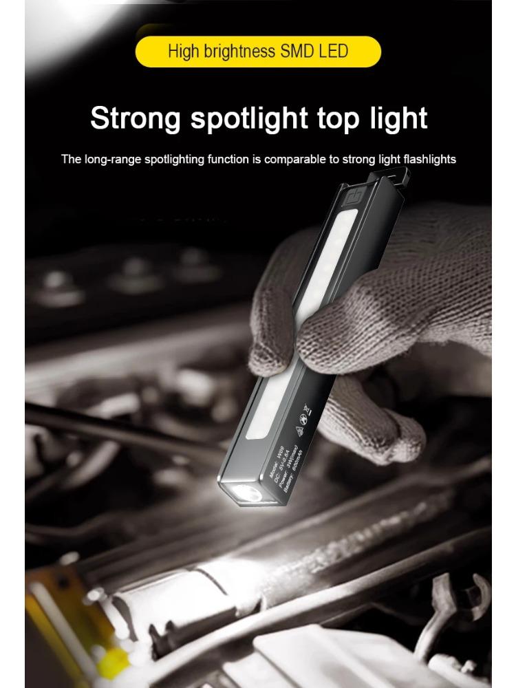 COB Work Pen Light LED Folding Work Flashlight with Magnet Portable Torch Rechargeable Outdoor Multi-Function Ruler Flashlight