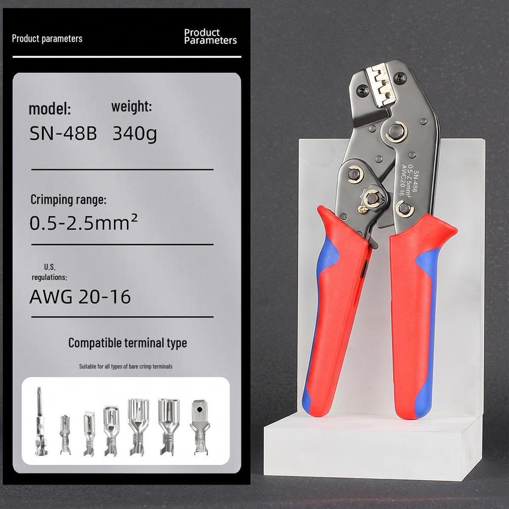 SN Series 7.5-inch Ratcheting Crimping Pliers Set - Multifunctional Cold Terminal Pliers and Mold Accessories.