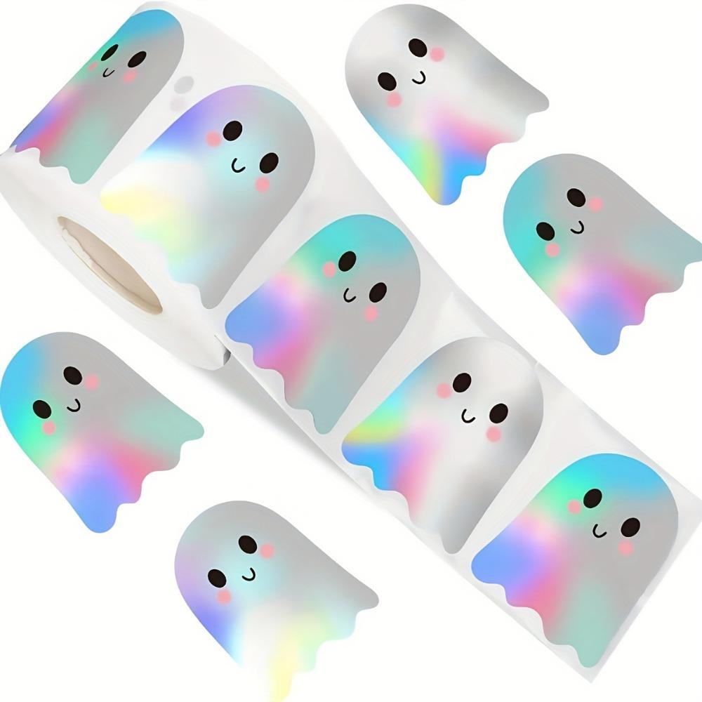 

1roll/500pcs Cute Laser Ghost Stickers,Cute Ghost Sealing Stickers, Self-Adhesive Paper,Halloween Halloween Decorations Stickers 1300*800*700MM