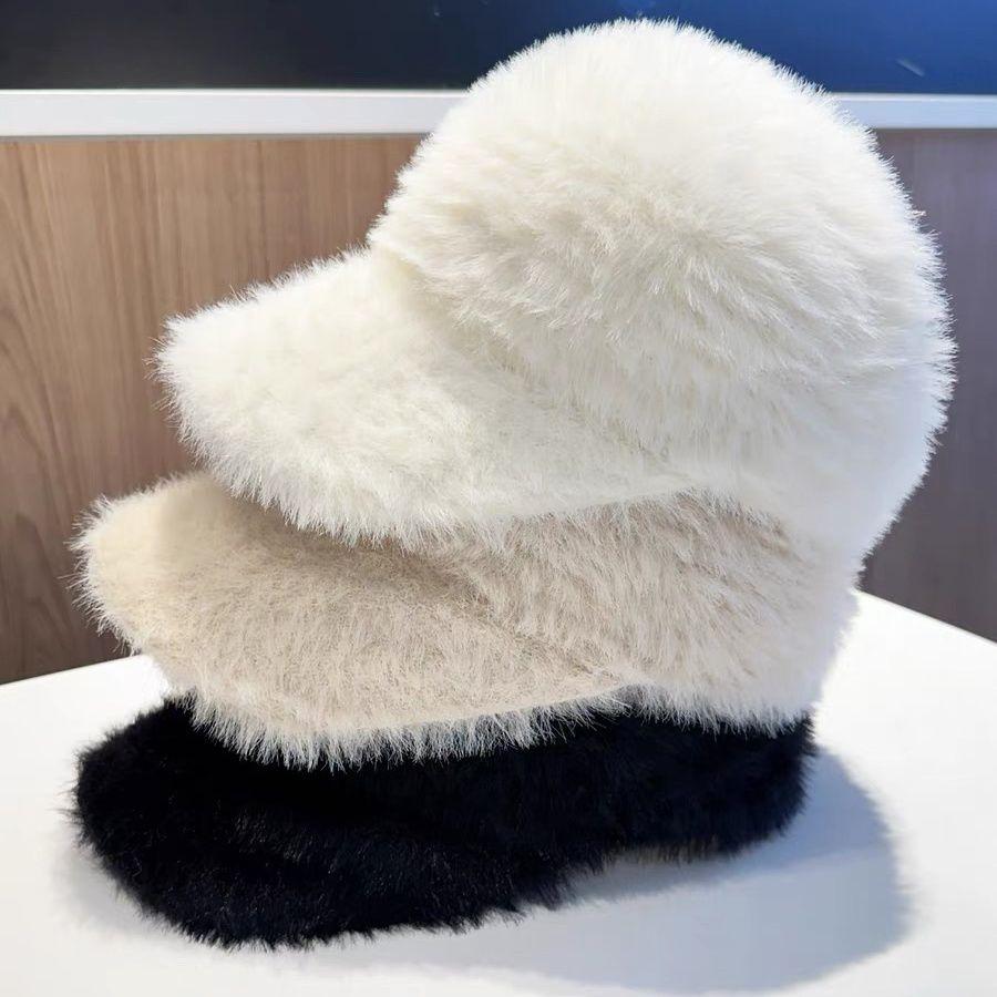 Retro Pluszowa Czapka Baseballowa z Krótkim Daszkiem Damska Jesienna i Zimowa Czapka Casual