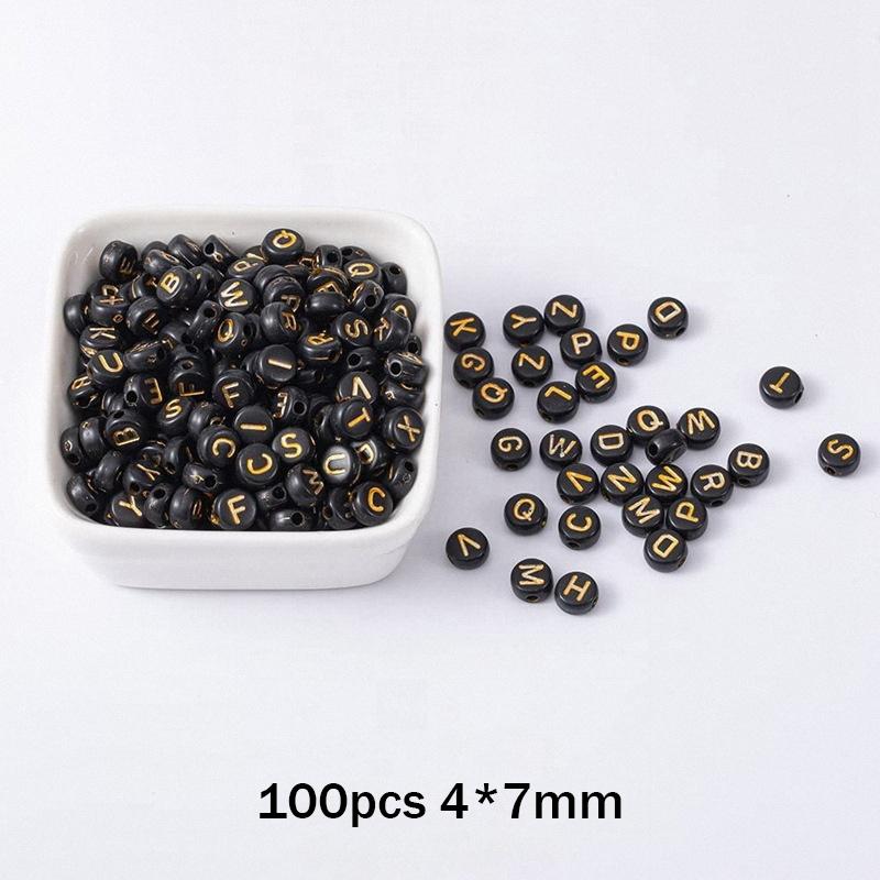 100pcs Round Square English Letter Beads DIY Bracelet Necklace Jewelry Accessory Acrylic Loose Bead String Black White Crafts