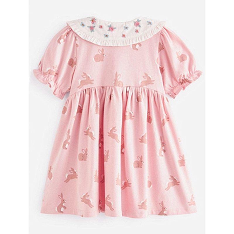 Girls' Pink Lapel Dress Baby Short-Sleeved Pure Cotton Babydoll Shirt Kidsren's Summer Dress Kidsren's Embroidered Princess Dress