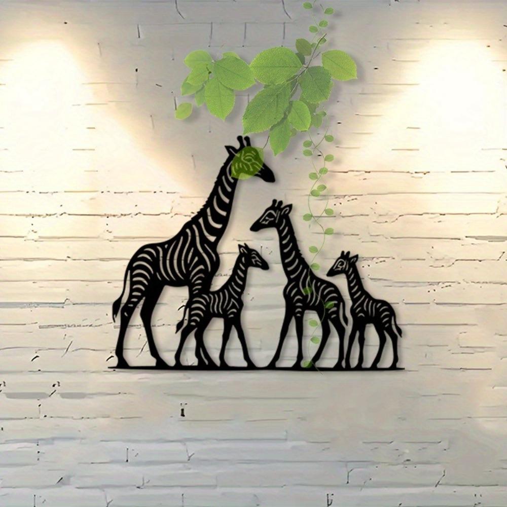 1pc 2D Flat African Giraffe Family Metal Wall Sculpture Statue Animal Mural for Kids Bedroom Decor Gift