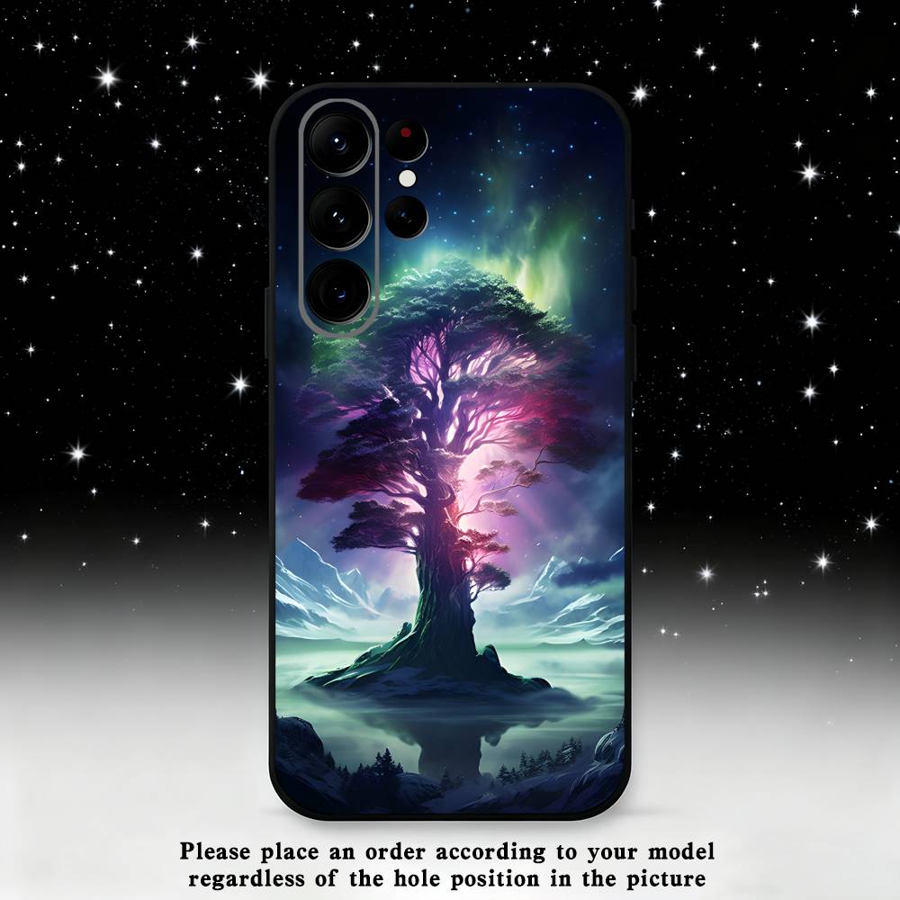Tree of life Yggdrasil Phone Case For Samsung S25,S24 Ultra,S20,S30 plus,S22 plus,S23,S30 Ultra 5G Silicone Black Shell