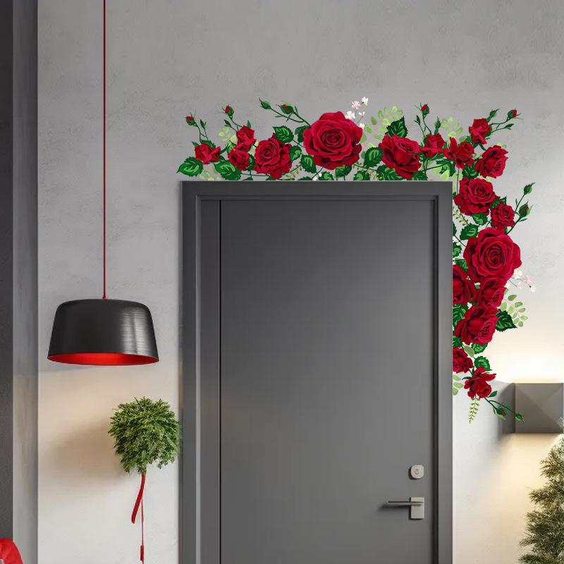 Beautiful Red Rose Wall Stickers for Bedroom Living Room Home Decor Door Frame Decoration Peel and Stick Self Adhesive Vinyl Art