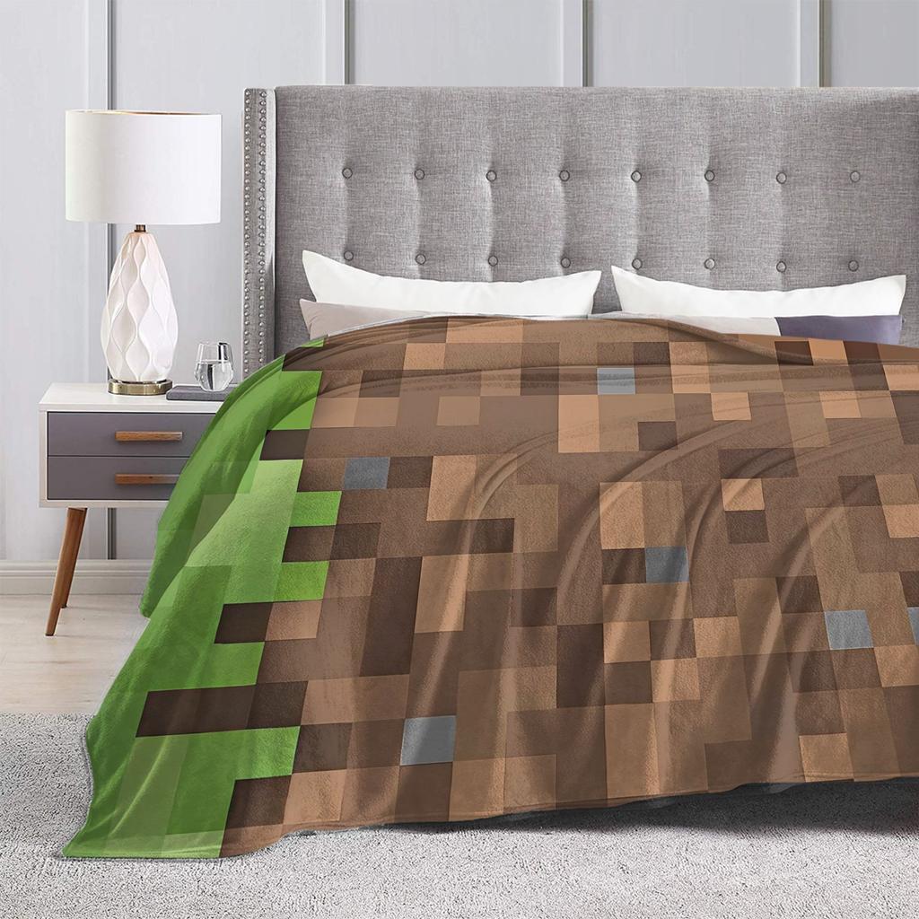 Super Soft Plush Bedding Throws Cartoon Mines Pixels Game  Blankets  For Couch Bed Camping Flannel Bedspread Bed Cover