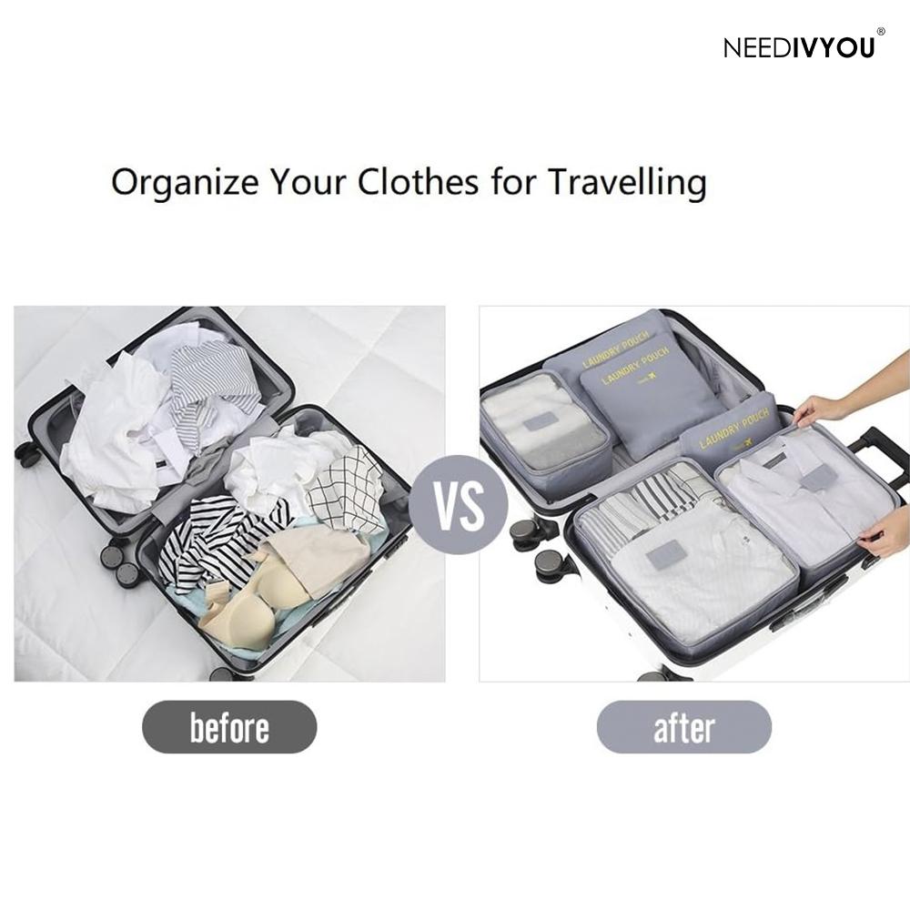 NEEDIVYOU 6-Piece Packing Cube Set for Travel – Organize Clothes, Shoes, Accessories, Durable Water-Resistant Material, Gray Color