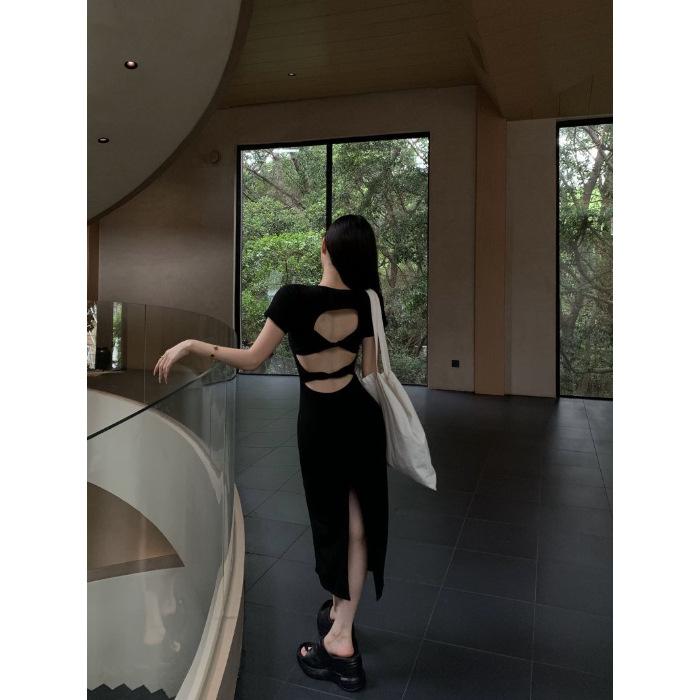 European & American Sexy Backless Bodycon Dress: Women's Slim Fit Summer Slit Wrap Long Dress