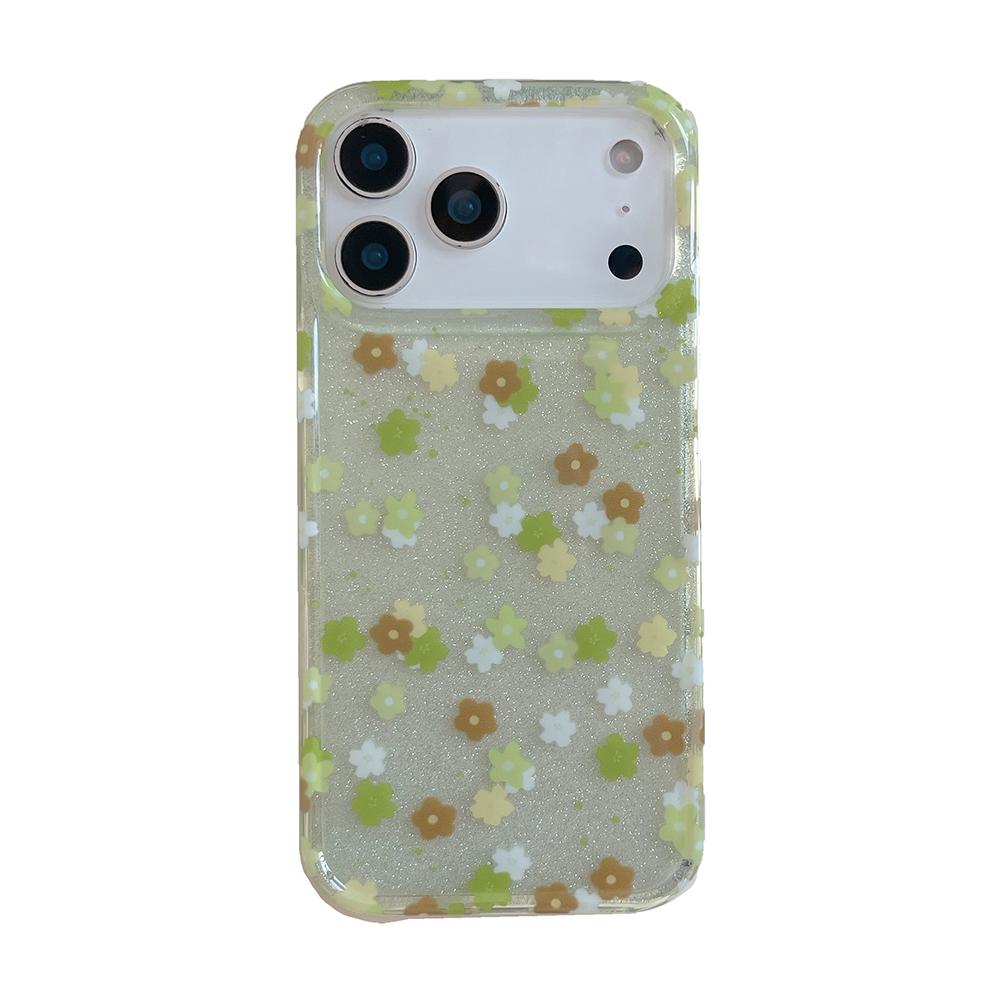 

Ins Cute Spring Floral Sequins Bling Phone Case For iPhone 16 15 14 17pro 17ProMax Lovely Glitter Flower Shockproof Soft Cover iPhone 14