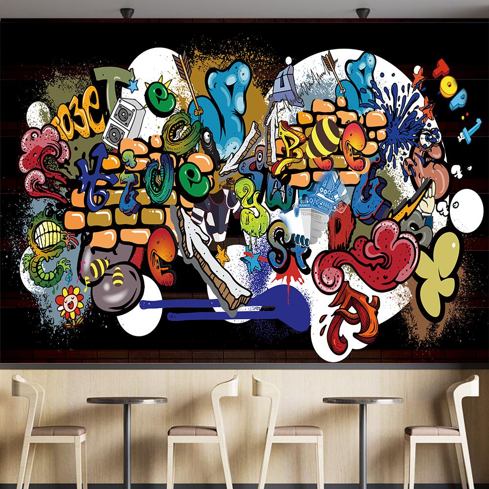3d Graffiti Wallpaper Large Fashion Graffiti Wall Paper Gym Club Bar Cafe Murals Home Decor