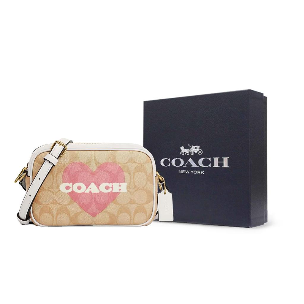 Coach Jamie 21 Classic Monogram Heart Non-Detachable Shoulder Strap Zipper Closure Synthetic Leather Shoulder Crossbody Bag Small CO939-IMOTV