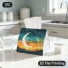 1pc Tissue Box, Watercolor Moon Stars Serene Night Pattern, 2D Flat Printing, Multi-Purpose, Easy To Carry, Tissue Holder, for Dining Table