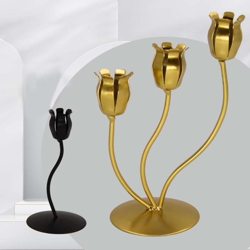 Nordic Flower Shape Tapered Candle Holder Metal Candlestick Candelabra Centerpieces Decoration for Elegant in Any Room