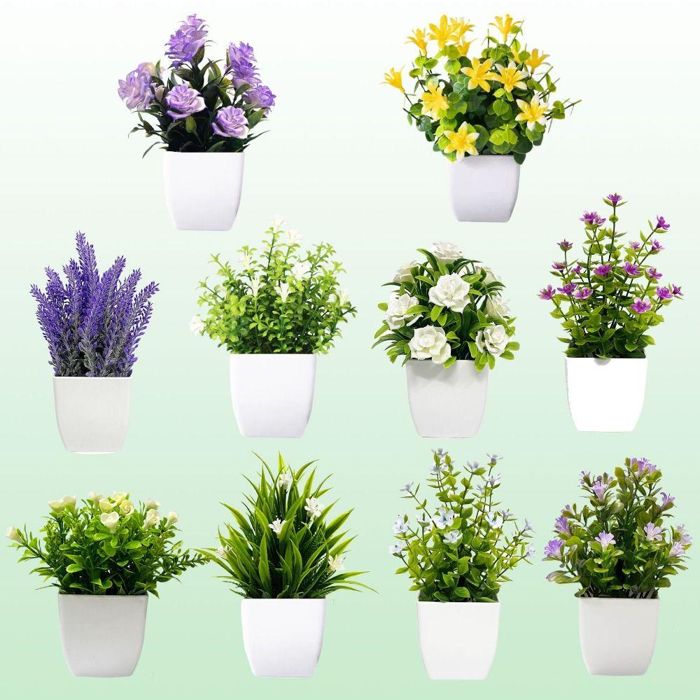 Multicolor Artificial Flower Potted Greenery Plant Eucalyptus Grass Potted Plant Ornaments Rose Lavender Mini Flower