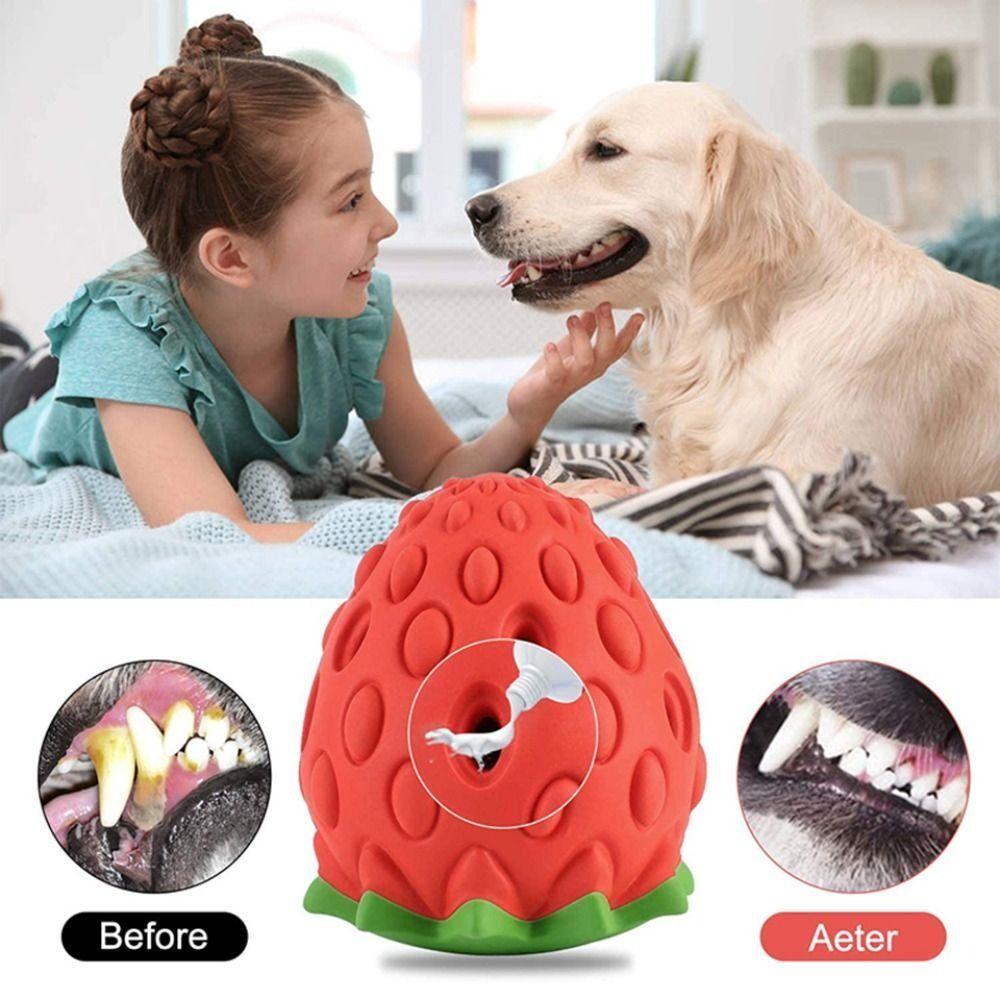 Tooth Cleaning Dog Food Leaking Ball Strawberry Shaped Dog Grinding Teeth Toy Puzzle Toys