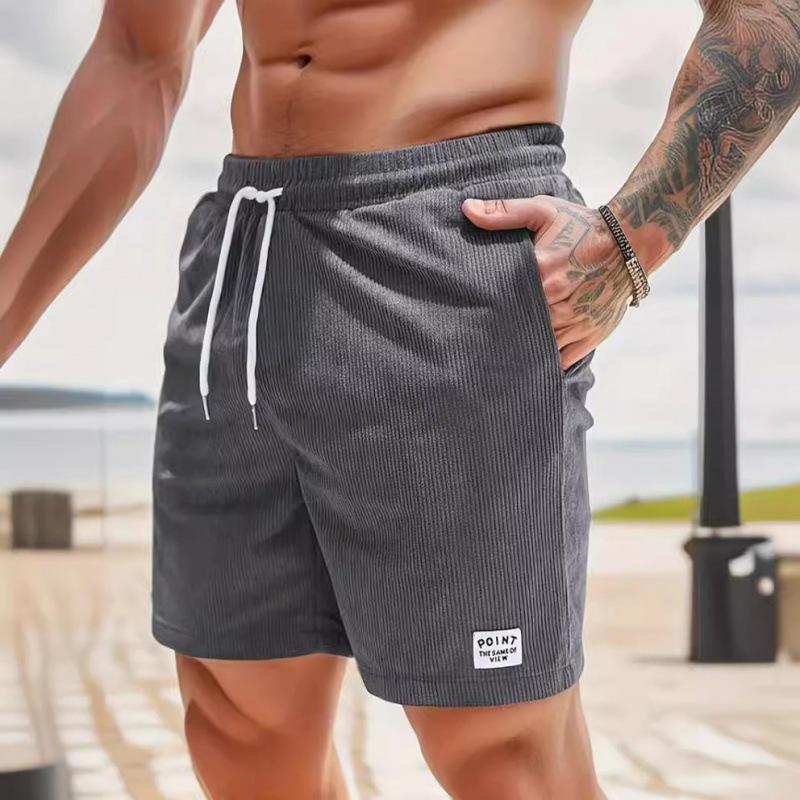 Pantaloncini Sportivi da Uomo in Velluto a Coste Monocolore con Lacci 2026