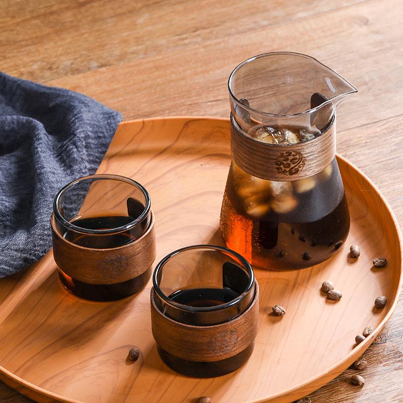 Household wooden coffee pot Large capacity drip sharing pot Household glass cold brew pot Hanging ear coffee pot set