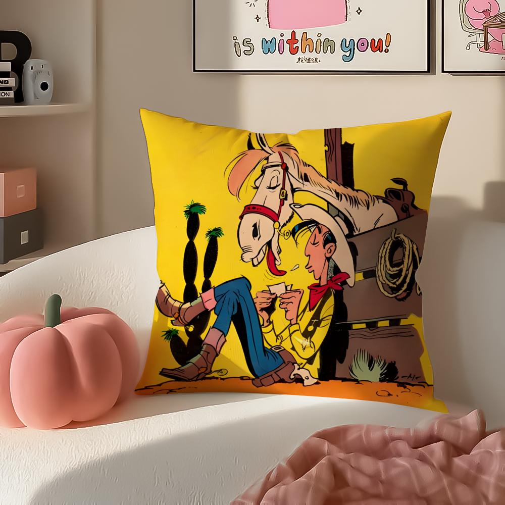 Cartoon Classic LLucky LLuke Cushion Cover Pillowcase Short Plush Invisible Zipper Room Sofa Cushion Cover