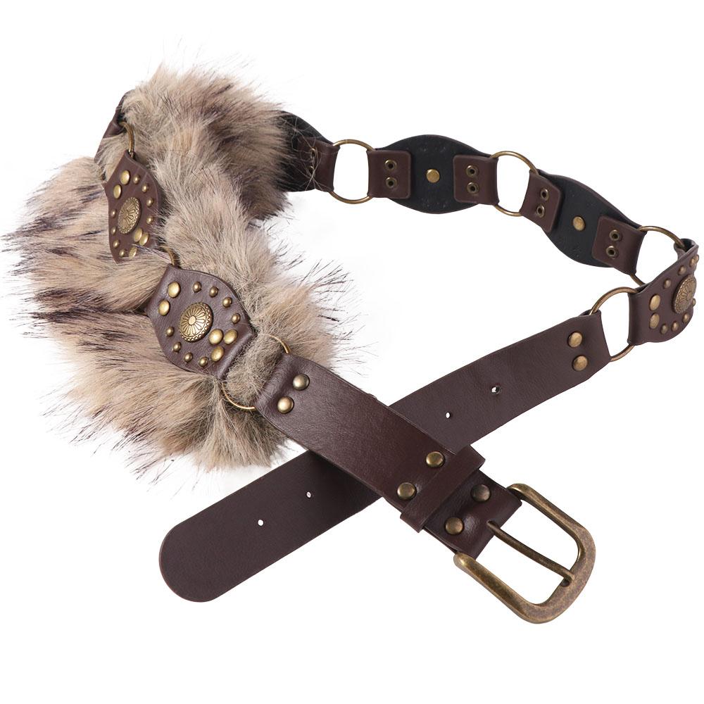 PU Leather Furry Waistband Faux Fur Y2K Waistband Personality Plush Belt  Female/Girls