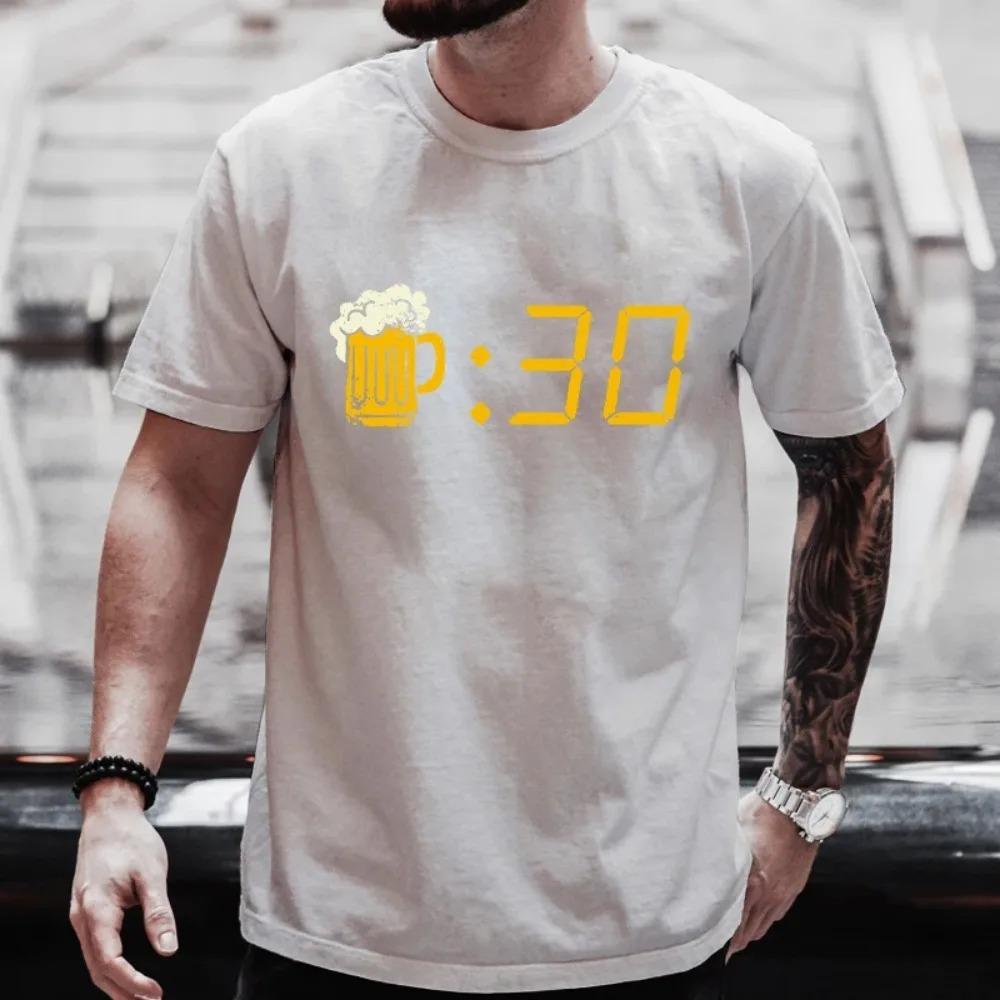 Men T Shirt Funny Beer Clock Graphic Y2k Clothes Plus Size Tees Beer Lover Drinking Party Streetwear Summer Short Sleeve Tees