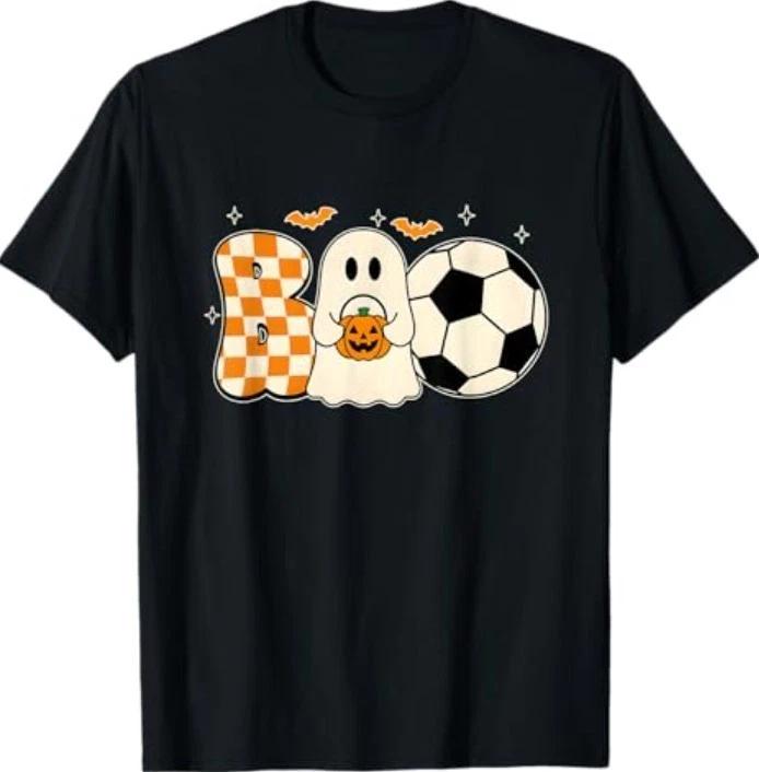 Boo Ghost Playing Soccer Halloween Players Trick or Treat T-Shirt 2XL