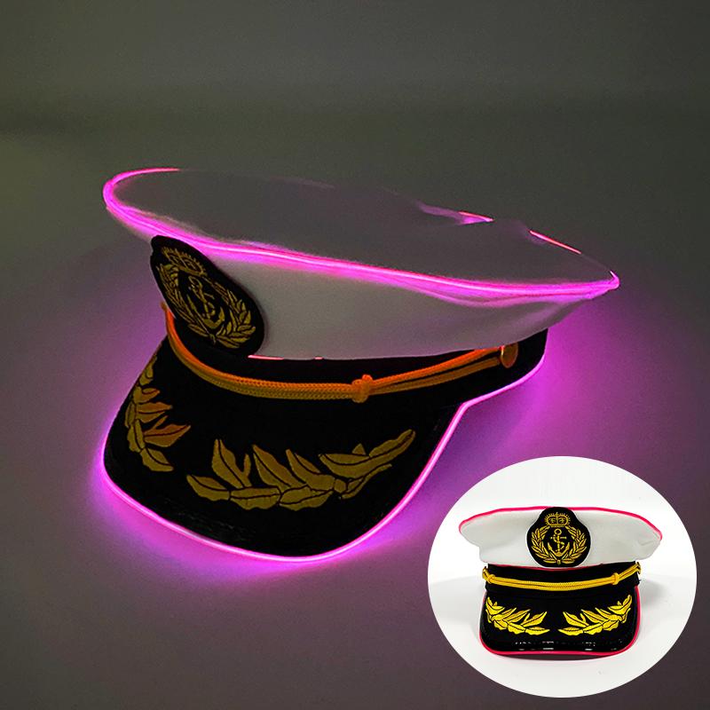 Hot Light Up Navy Hat LED Glowing Captain Cap For Men Women Masquerade Neon Sailors Hat Bar Club Cosplay Costume