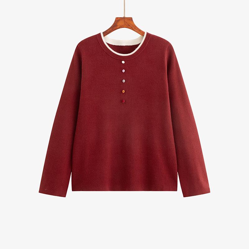 

Plus Size Women s Winter Round Neck Color Block Long Sleeve Loose Knit Sweater 2025 XXL (75-90 kg) вино красного