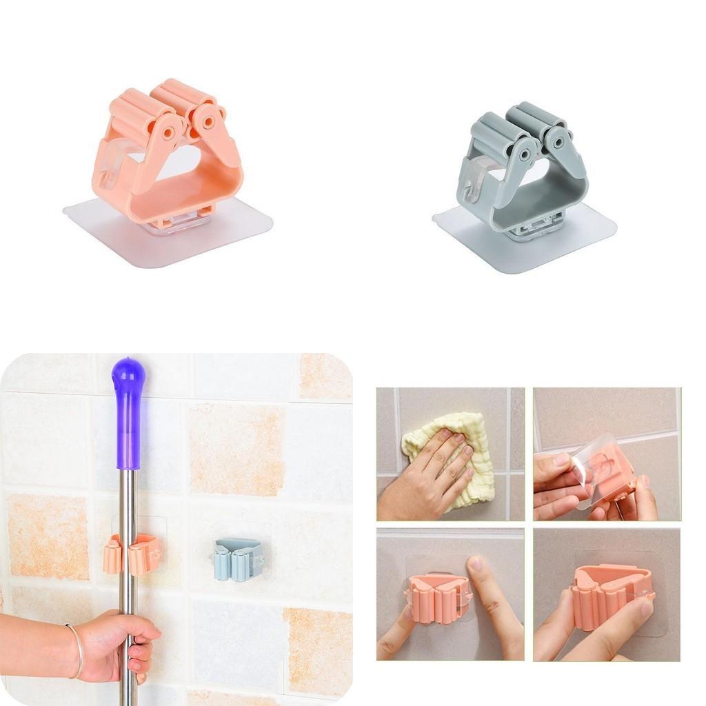 Stylish Wall Mounted Mop Organizer Holder With Sturdy Storage Rack For Kitchen Tools