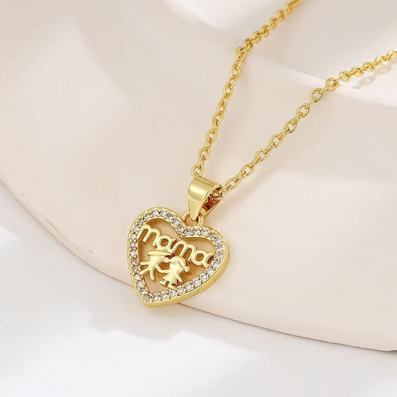 Diamond Heart MOM Necklace: Luxury Titanium Steel Pendant for Mother's Day