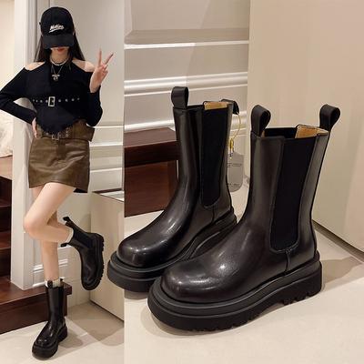 Martin Boots Women's 2025 New Spring and Autumn Women's Internet Celebrity Chelsea Pipe Boots Medium Tube Platform Short Boots Women's Boots