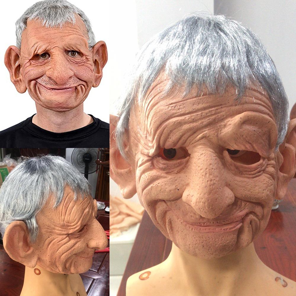 with Hair Halloween Old Man Mask Soft Grandma Headgear Scary Masquerade Head Cover  Fool's Day