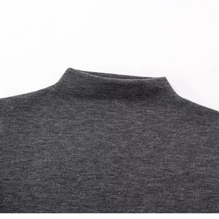 Women's Fleece-Lined Warm Slim-Fit Half-High Neck Base Layer Top, Long-Sleeved, Solid Color, Versatile for Autumn/Winter.