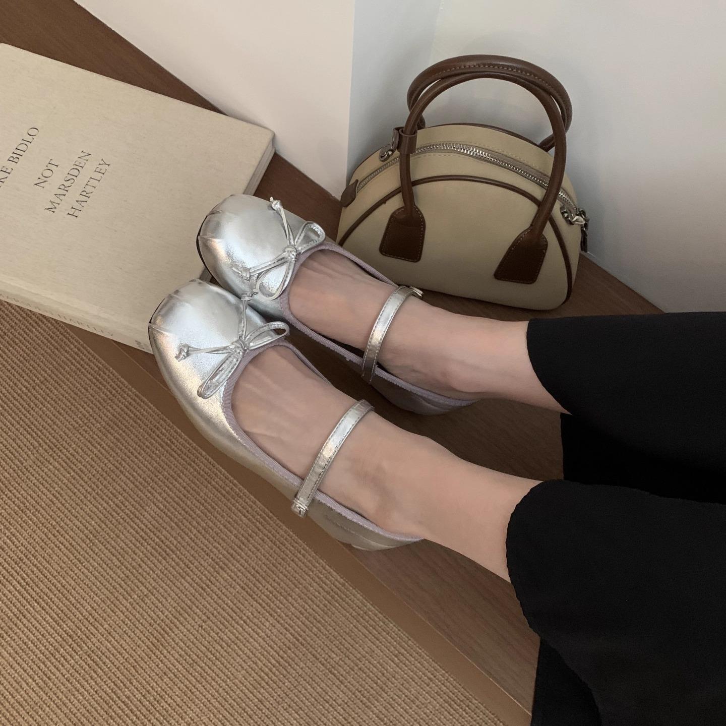 

2025 autumn new fashionable versatile round head with flat-soled single shoes women s soft-soled bow single shoes 35