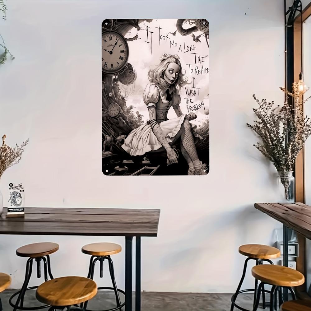 1pc Alice In Wonderland Aluminum Sign Vintage Plaque Decorative Wall Art Wall Decor Room Decor, Home Decor Restaurant Decor