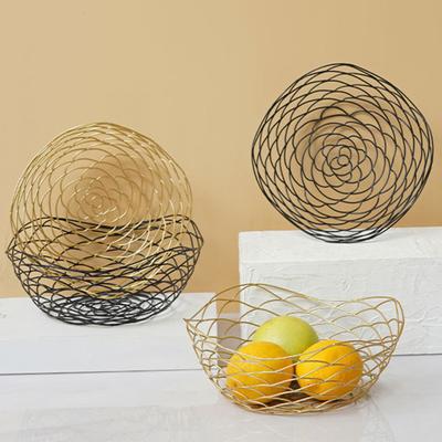 Iron Fruit Basket Simple Household Nordic Style Wave Hollow-carved Design Iron Fruit Bowl for Home