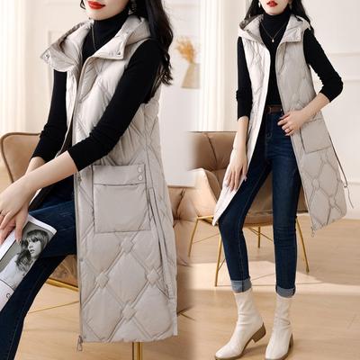 Black Gold Cotton Jacket New Hooded Warm and Fashionable Cotton Jacket Women's Mid Length Solid Color Slim Fitting Jacket