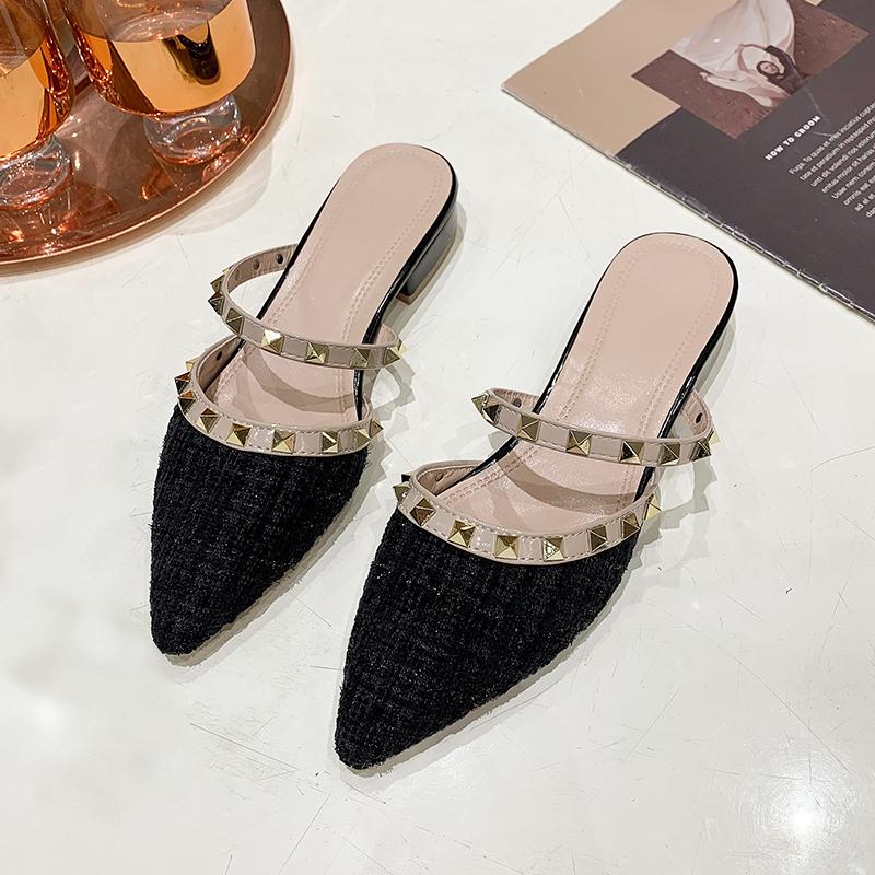 Rivet Pumps Slippers Women Luxury Sexy for Women Gladiator Sandals Shoes 2024 Summer New Pointed Shallow Mouth Women Slippers