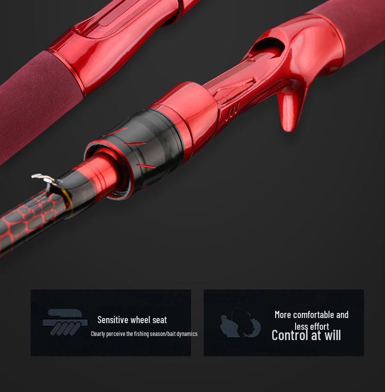 Red ML Power Long Cast Baitcasting & Spinning Rod Set with Integrated Handle