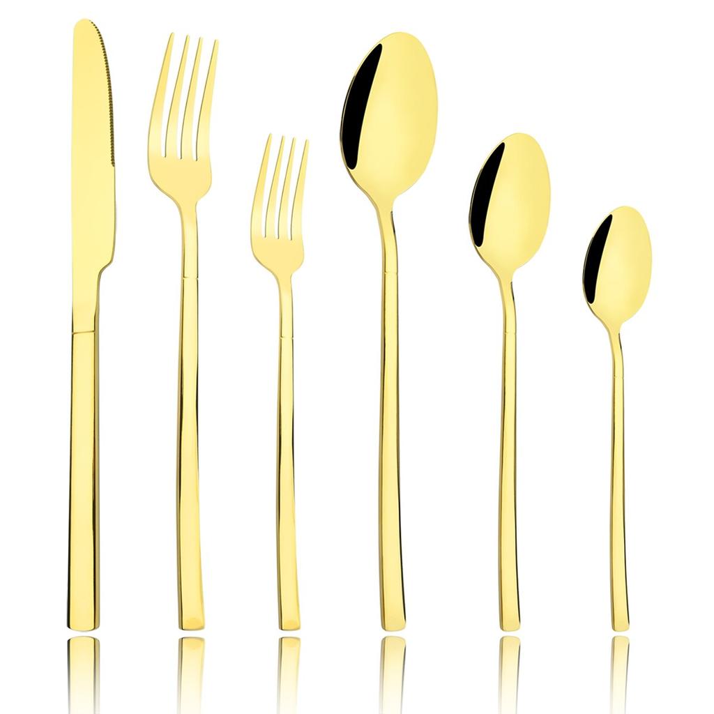 Gold Stainless Steel Dinnerware Set Knife Dessert Fork Tea Spoon Dinner Tableware Mirror Cutlery Set Kitchen Flatware Silverware
