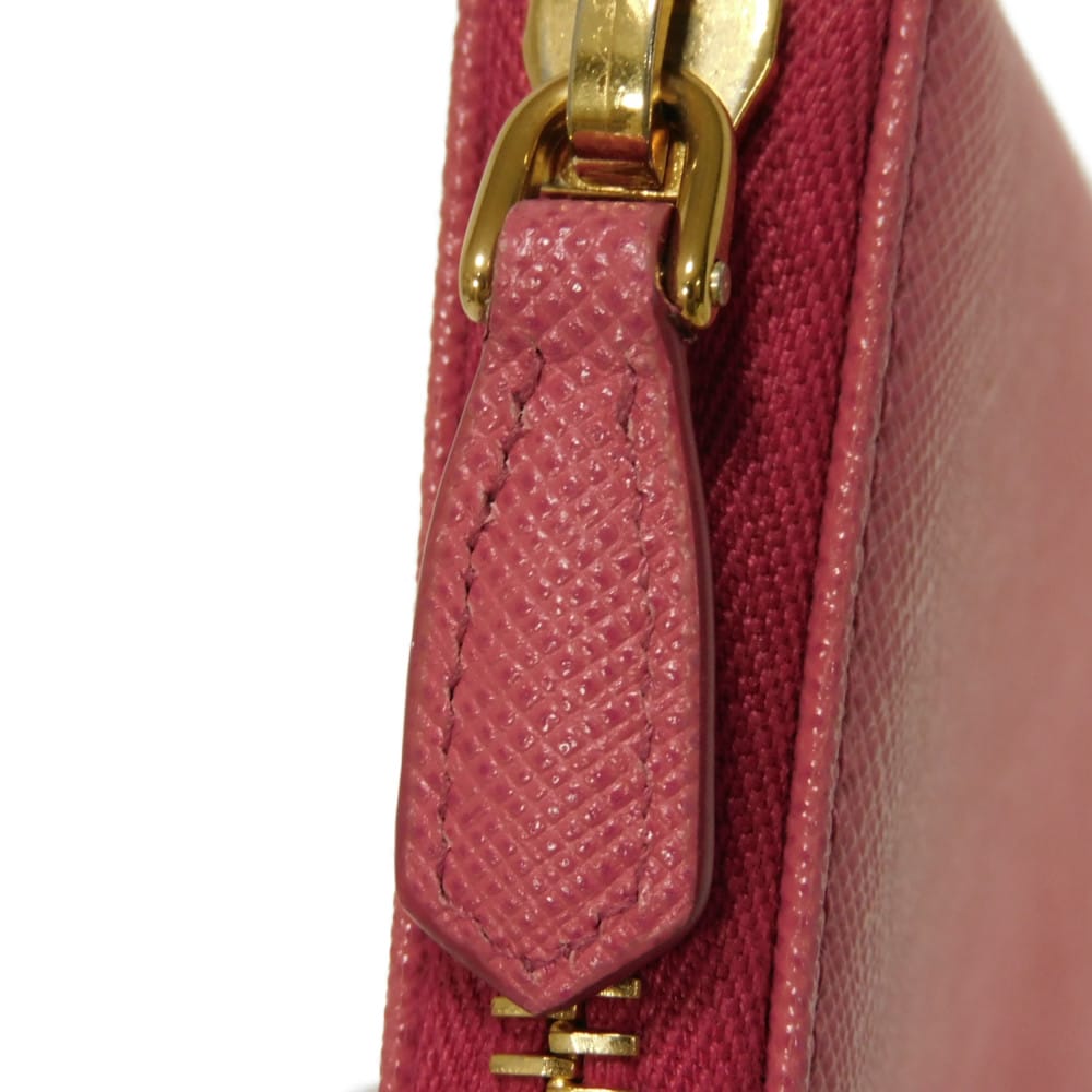 Used 11569 Saffiano Coin Purse 1MM268 QHH F0505 7943 Pink Zip Around Card Case with Triangle Logo Peonia Ladies from