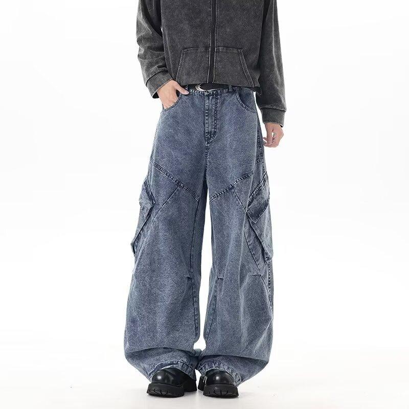 Jeans Tooling Is Old and Multi-pocket Design Loose Wide-leg Pants Niche American Washing Heavy Industry Feeling Retro