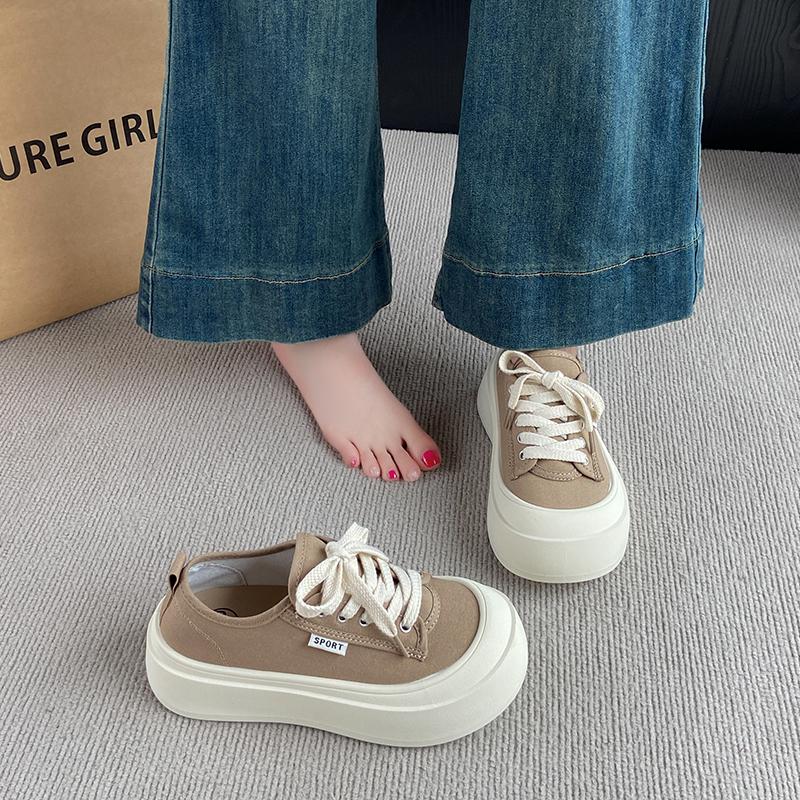 Fashion CRLAYDK Classic Platform Canvas Shoes for Women Low Top Casual Sneakers Ladies Lace Up Fashion Walking Comfortable Tennis