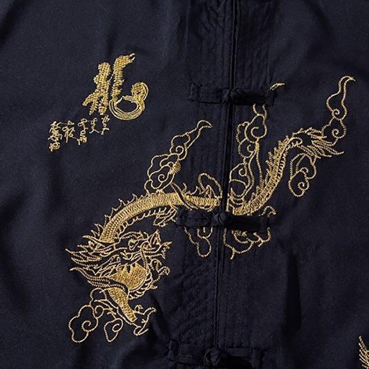 Traditional Chinese Style High Quality 2 IN 1 Tang Suit 2 Patterns Embroidery Dragon Hanfu Blouse Wu Tang Suit Men Kung Fu T Shirts Tops Jackey
