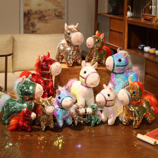Sequin Horse Doll National Style Fabric Auspicious Meaning Zodiac Horse Theme Doll Traditional Crafted Pony