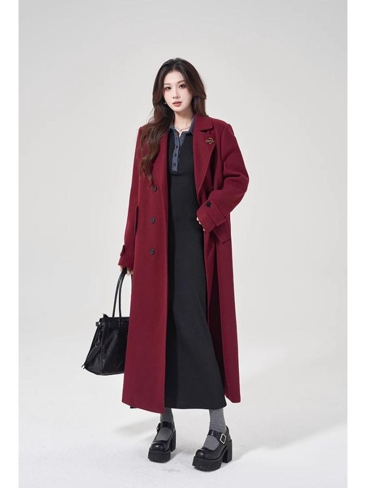 Korean Contrasting Color Lapel Long-sleeved Knitted Dress New Style High-end Waist Slimming Inner A-line Long Skirt for Women