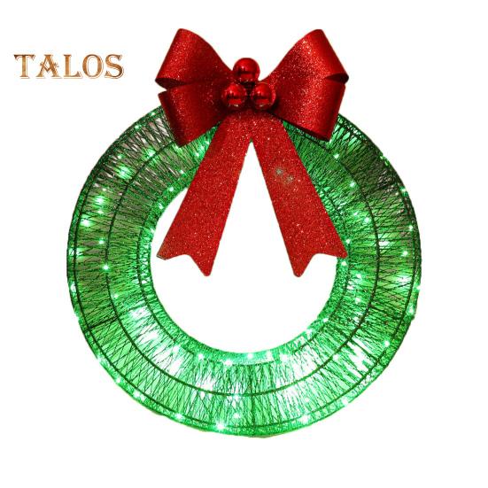 

Освещенный рождественский венок, большой рождественский венок с красным бантом для входной двери, окна, крыльца, праздничного декора зелёный