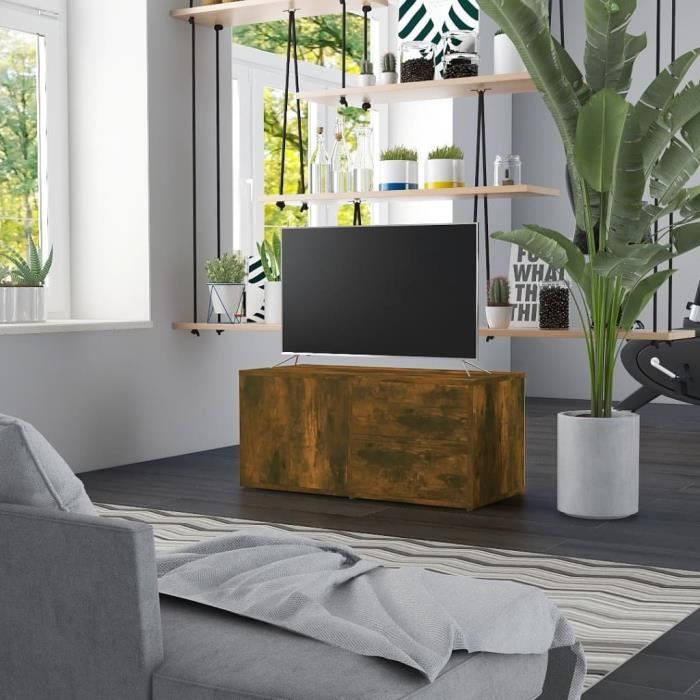 815495 vidaXL Meuble TV Chêne fumé 80x34x36 cm Bois d'ingénierie