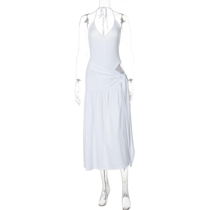 

Летний комплект из 2 предметов, женский комбинезон, сексуальная юбка на шнуровке с высокой талией, костюмы для женщин, бандажные полые пляжные юбки и боди для отдыха L белый