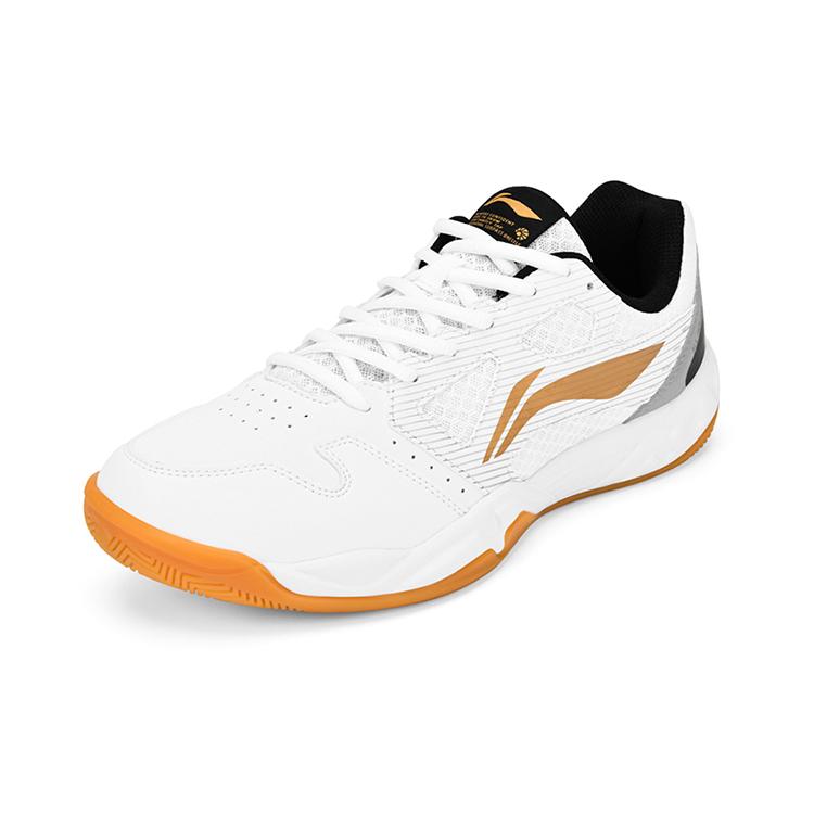Li Ning Light Feather Abrasion Resistant Breathable Low Top Badminton Shoes Unisex White Gold AYTT023-1
